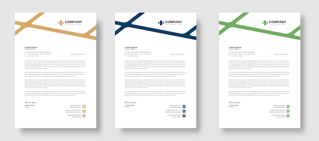 Corporate modern business company letterhead design template with yellow blue and green shapes