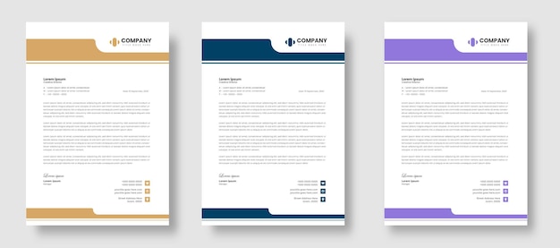 Corporate modern business company letterhead design template with yellow blue and purple shapes