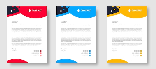 Corporate modern business company letterhead design template with yellow blue and red shapes