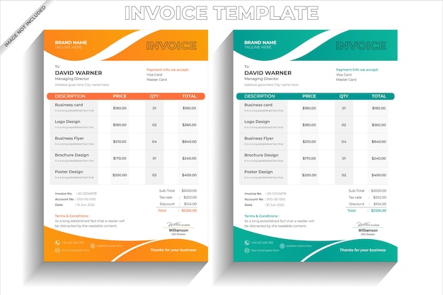 Corporate modern business invoice bill form design template