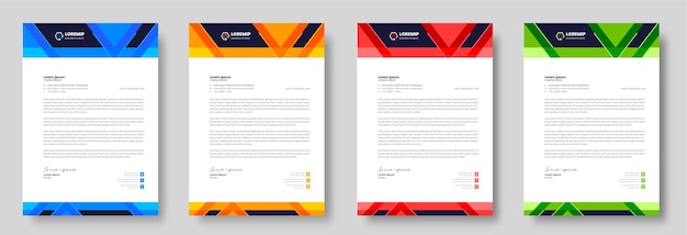 Corporate modern business letterhead design template with yellow blue green and red color premium ve