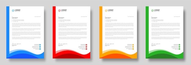 Corporate modern business letterhead design template with yellow blue green and red colors