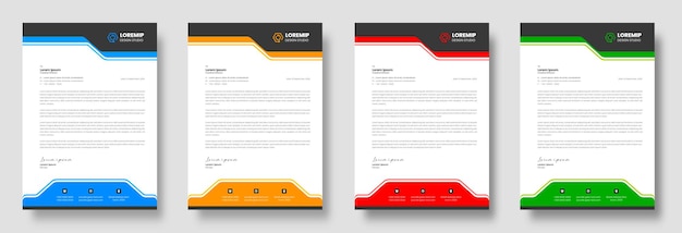 Corporate modern business letterhead design template with yellow blue green and red colors