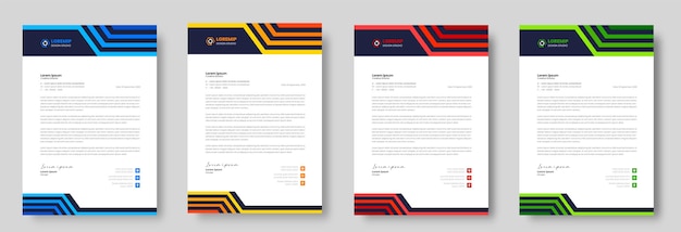 Corporate modern business letterhead design template with yellow blue green and red colors