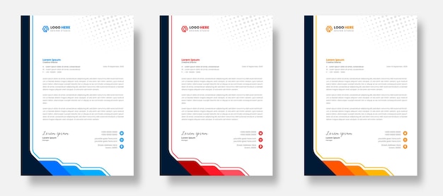 corporate modern business letterhead design template with yellow blue and red color