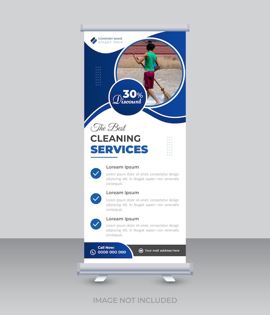 Vector corporate and modern cleaning service roll up banner design