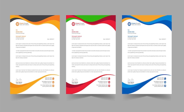 Corporate modern company business letterhead design template with red blue green and yellow color