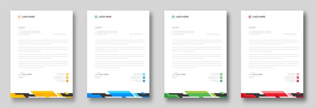 Corporate modern company letterhead design template with red blue green and yellow shapes