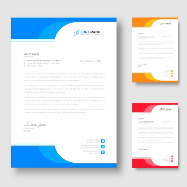 Corporate modern company letterhead design template with red blue and yellow shapes