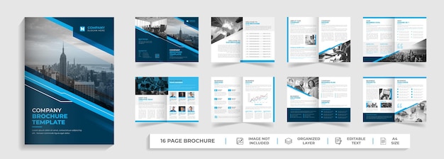 企業の現代的な会社概要と創造的な形の2つ折りの複数ページのパンフレットテンプレートデザイン