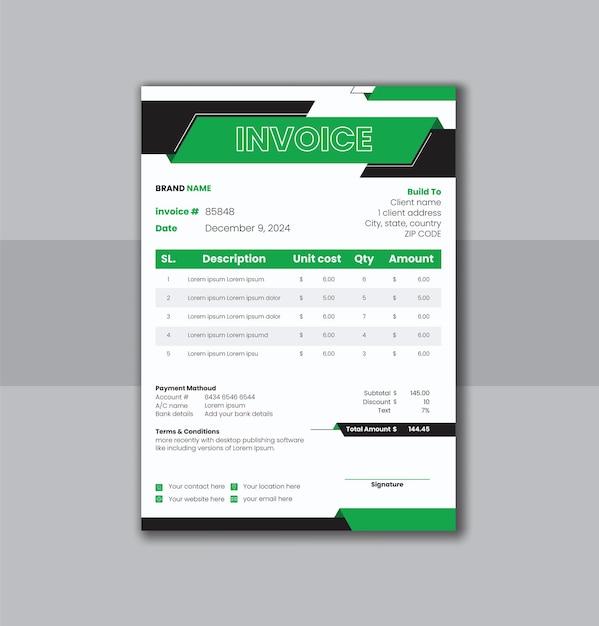 Vector corporate and modern invoice design template for business