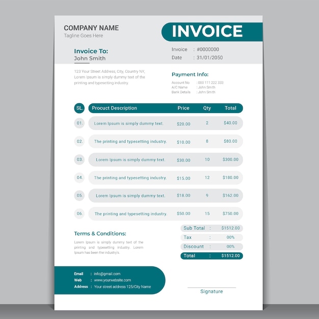 Corporate modern invoice template design