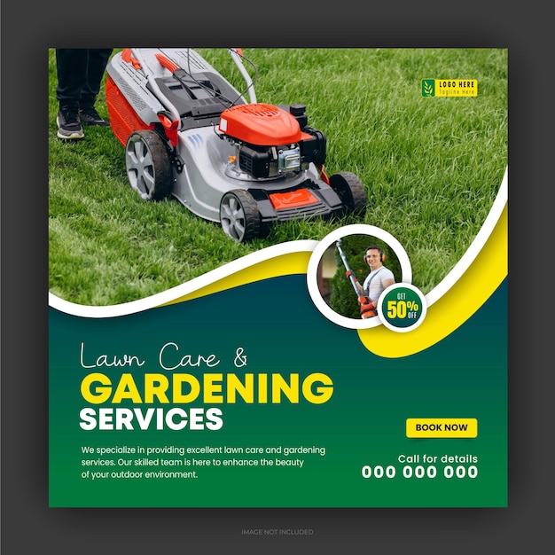 Vector corporate modern lawn care garden service for social media cover design template