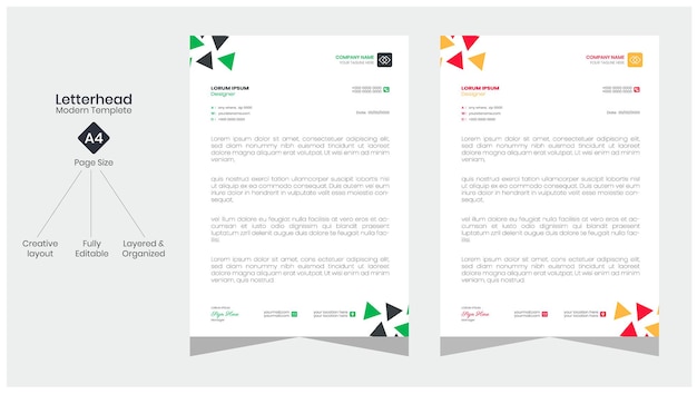 Corporate modern letterhead design sjabloon met gele blauwe groene en rode kleur creatief modern