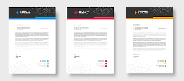 corporate modern letterhead design template set with yellow blue and red color