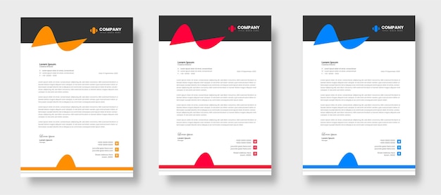 corporate modern letterhead design template set with yellow blue and red color