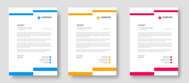 corporate modern letterhead design template set with yellow, blue and red color