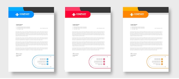 corporate modern letterhead design template set with yellow, blue and red color