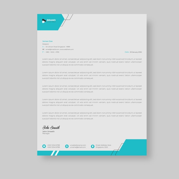 corporate modern letterhead design template with yellow, blue, green and red color. creative modern
