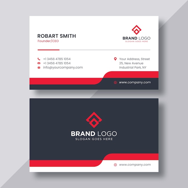 Corporate modern red and dark business card design template