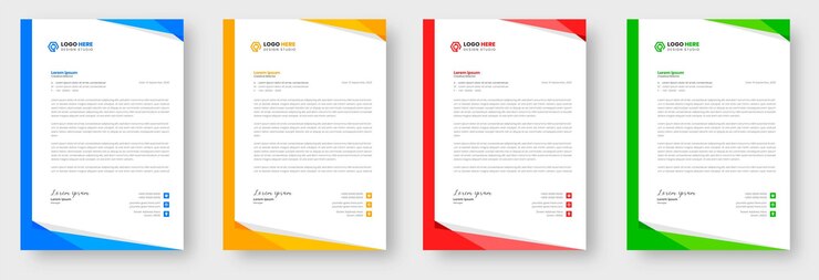 Corporate moderne zakelijke briefhoofd ontwerpsjabloon met blauw, groen, rood en geel kleur