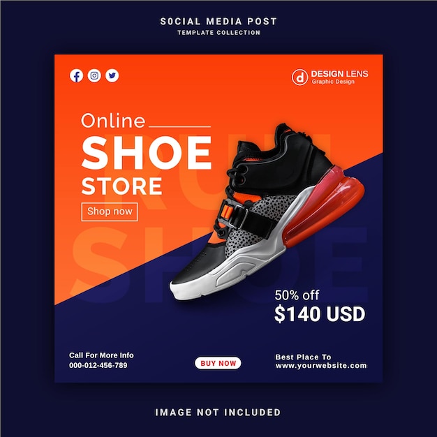 Vector corporate online shoe store social media post template