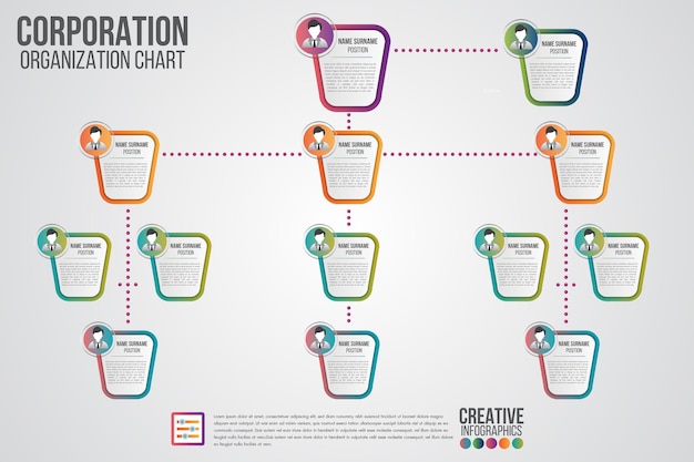 Corporate organization chart template with business people icons. vector modern infographics