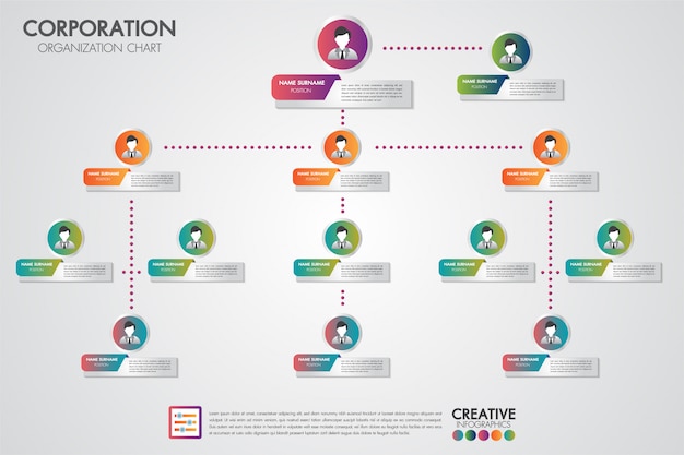 Corporate organization chart template with business people icons