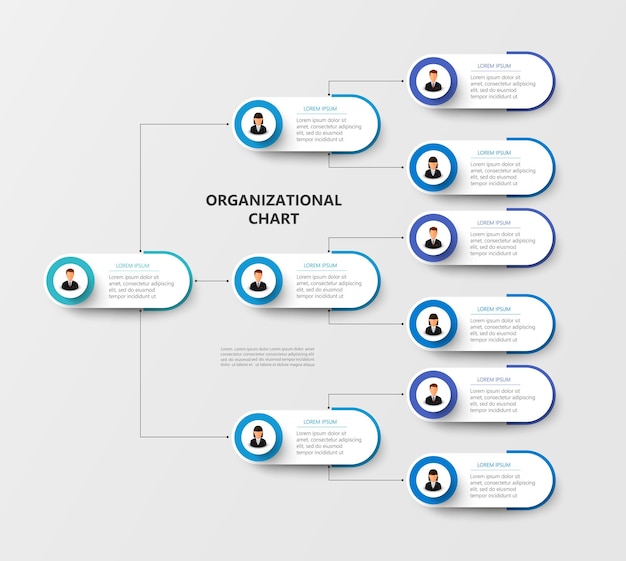Corporate organizational chart with business avatar icons