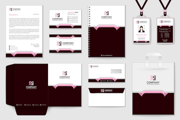 Corporate pink stationery set Template.