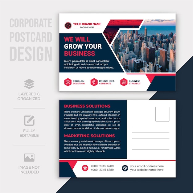 Corporate postcard design template Premium Vector