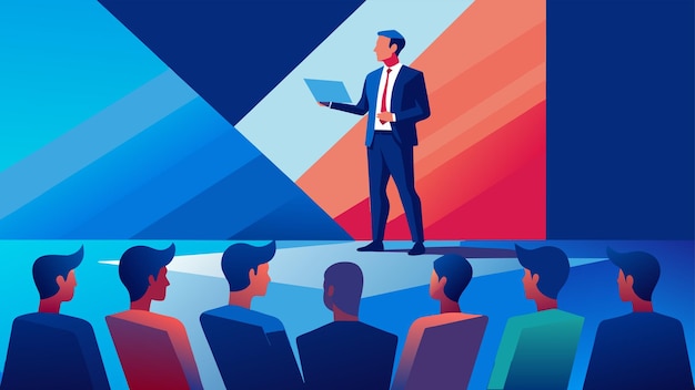 Corporate presentation vector illustration Businessman addressing audience