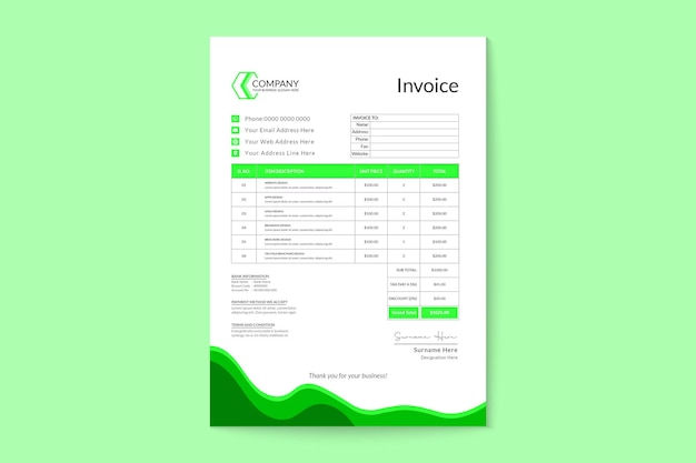 Corporate professional green invoice design