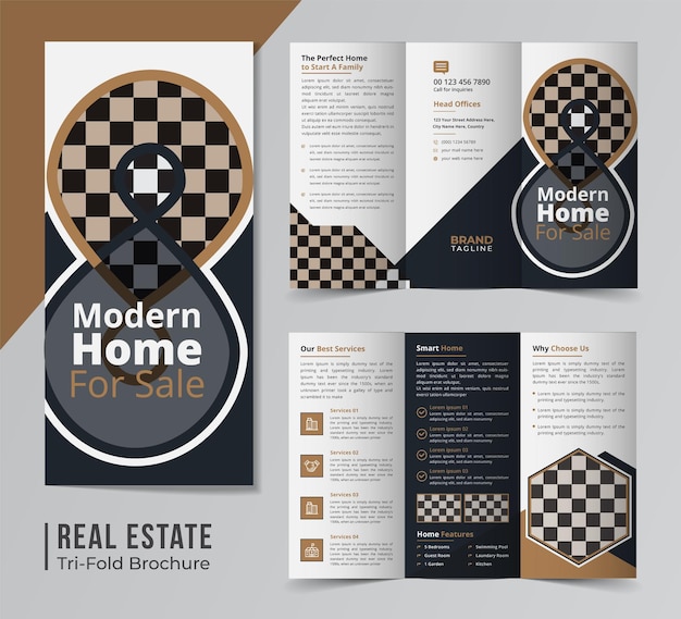 Corporate real estate and home apartment trifold brochure template design