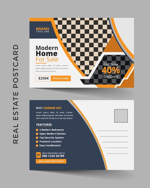 Corporate real estate postcard template design in vector