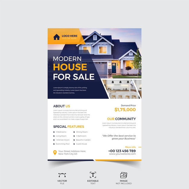 corporate real estate poster or modern home sale flyer template design