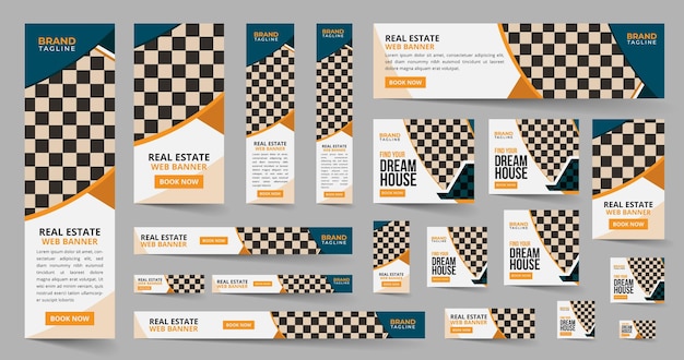 Vector corporate real estate web ads banner template design set