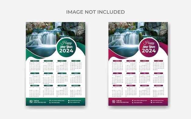 corporate Simple and clean 2024 well calendar single page design template