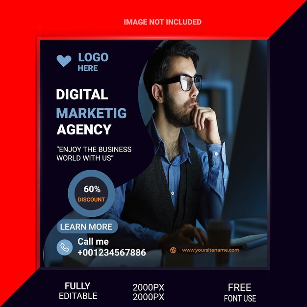 Vector corporate social media post template and digital marketing agency....