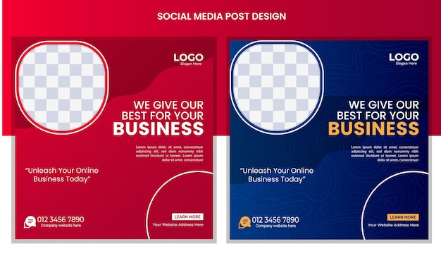 Corporate social media posts design, business web banners color variation template