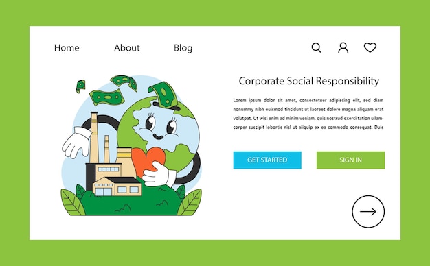 Corporate social responsibility concept features a globe caring for the environment and economic