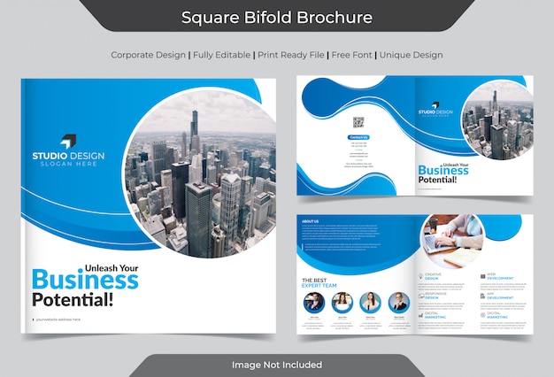 Vector corporate square bi-fold brochure template design