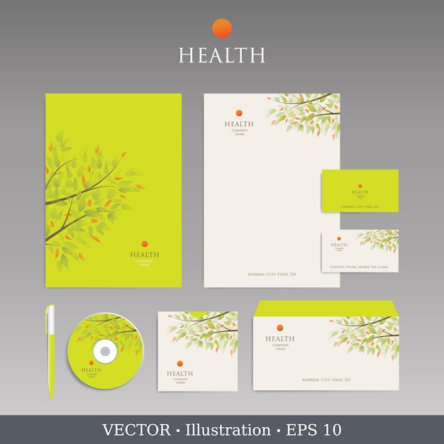 Modello stazionario aziendale che include la busta della brochure e il design della copertina del cd in formato vettoriale