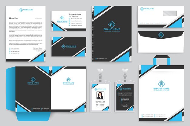 Corporate stationery template design premium vector