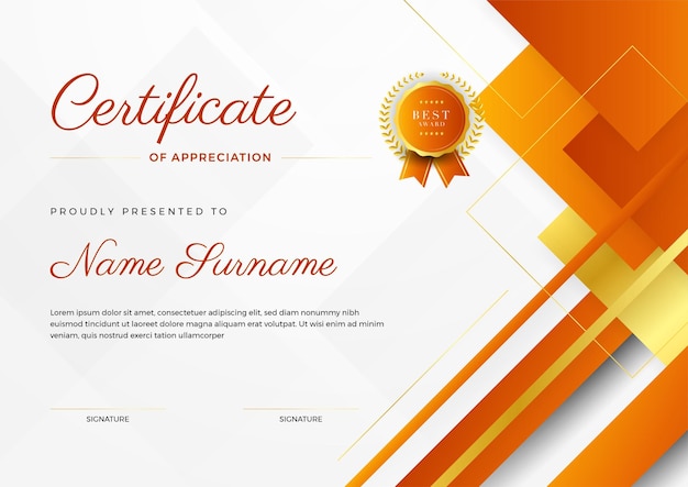 Vector corporate style geometric orange and gold colorful abstract certificate design template