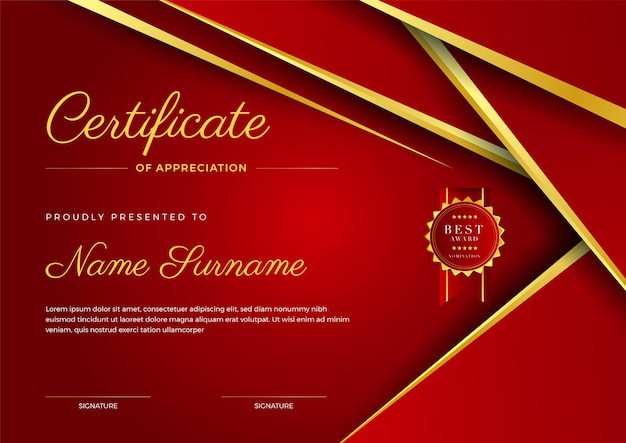 corporate style geometric red and gold colorful abstract certificate design template