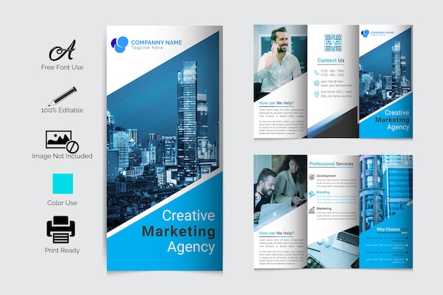 Vector corporate trifold brochure template design premium vector