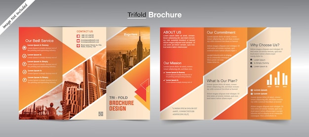 Vector corporate trifold brochure template with mockup