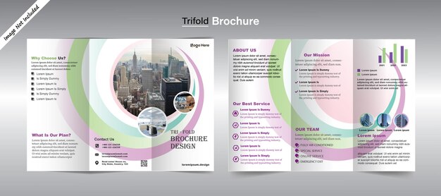 Vector corporate trifold brochure template with mockup