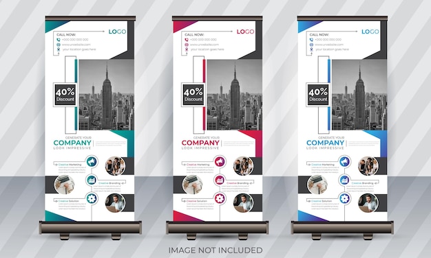 Corporate x banner pull up roll up banner standee template with creative shapes and idea
